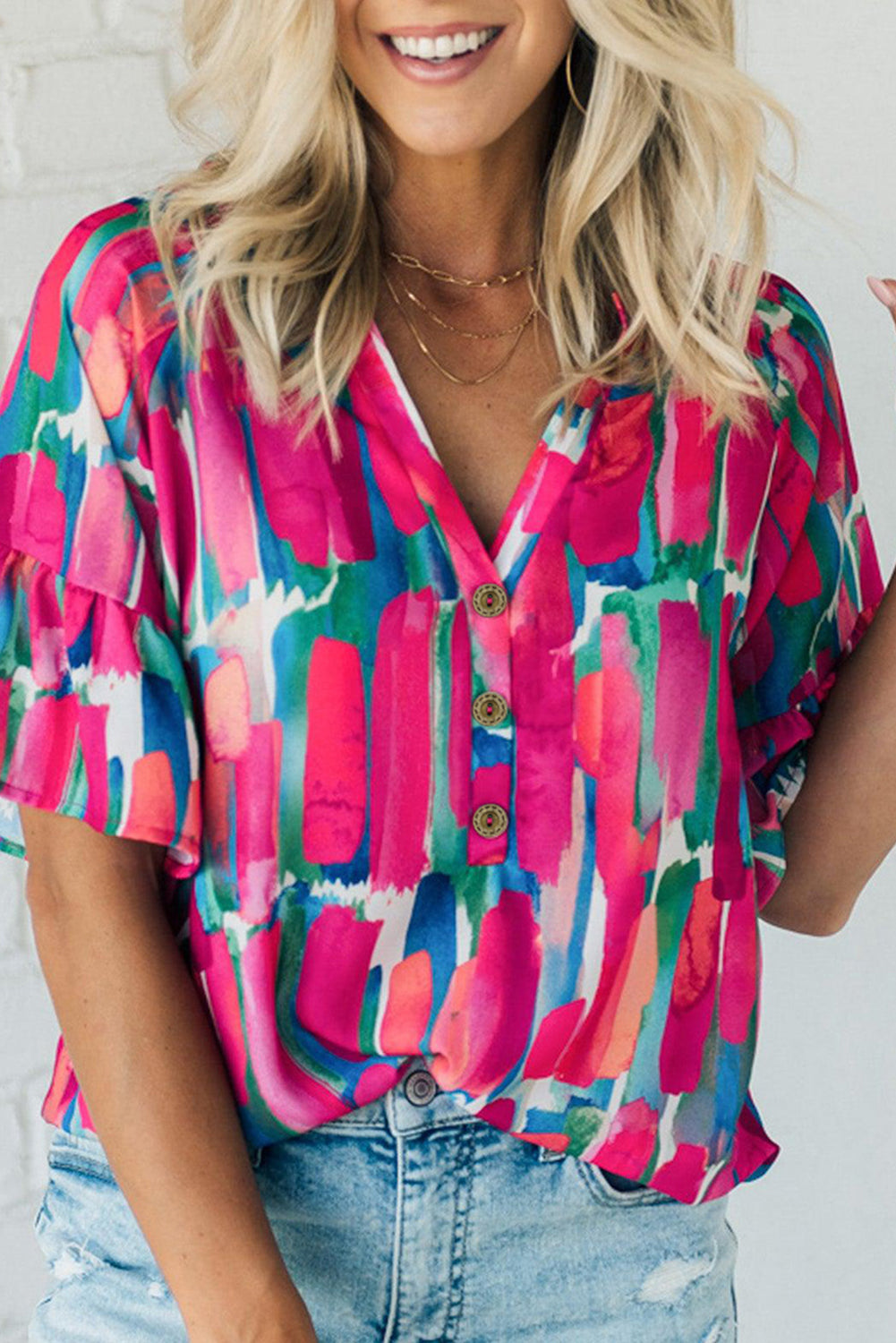 Rose Revival Abstract Brushwork Top