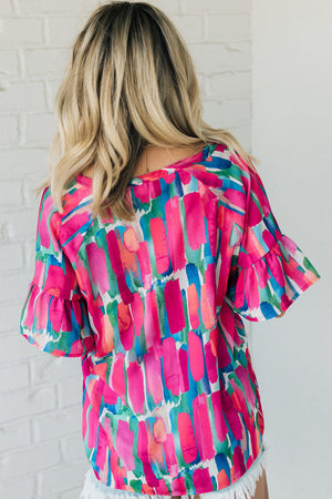 Rose Revival Abstract Brushwork Top