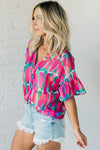 Rose Revival Abstract Brushwork Top