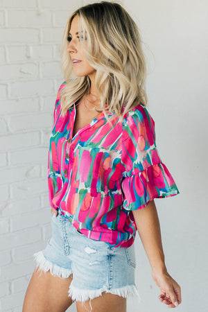 Rose Revival Abstract Brushwork Top