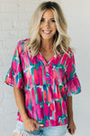 Rose Revival Abstract Brushwork Top