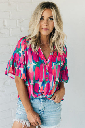 Rose Revival Abstract Brushwork Top