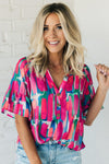 Rose Revival Abstract Brushwork Top