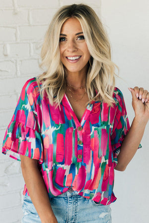 Rose Revival Abstract Brushwork Top