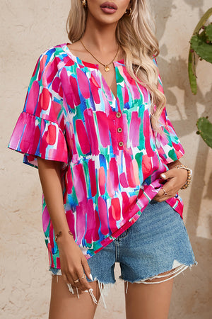 Rose Revival Abstract Brushwork Top