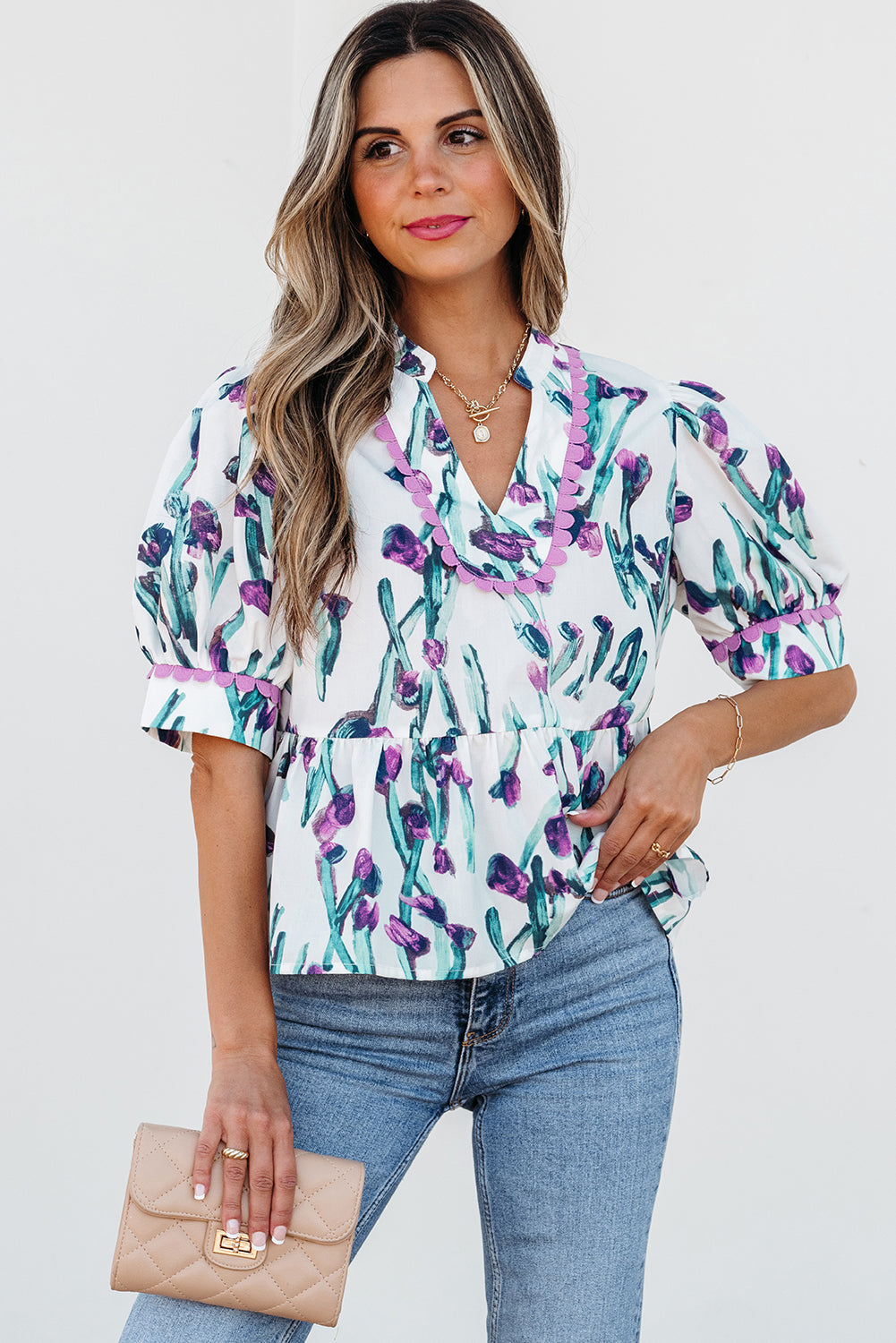 Botanic Beauty Floral Ricrac Trim Peplum Top