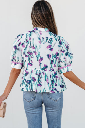 Botanic Beauty Floral Ricrac Trim Peplum Top