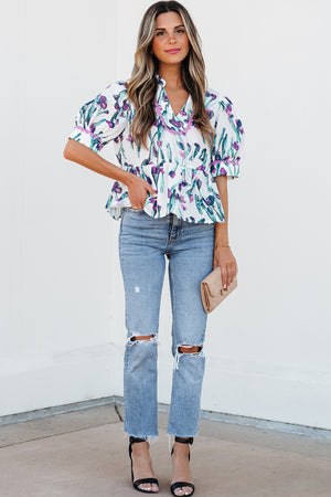 Botanic Beauty Floral Ricrac Trim Peplum Top