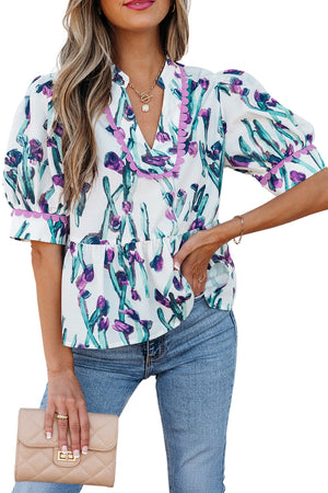 Botanic Beauty Floral Ricrac Trim Peplum Top