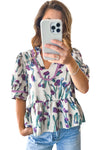 Botanic Beauty Floral Ricrac Trim Peplum Top