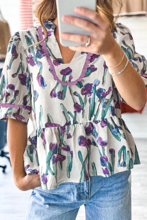 Botanic Beauty Floral Ricrac Trim Peplum Top