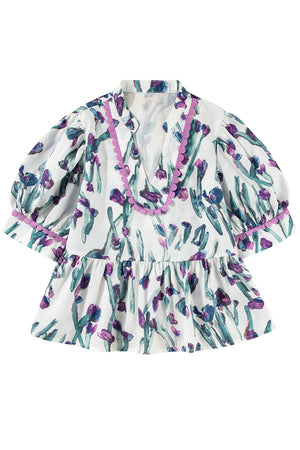 Botanic Beauty Floral Ricrac Trim Peplum Top