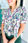 Botanic Beauty Floral Ricrac Trim Peplum Top
