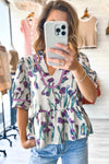 Botanic Beauty Floral Ricrac Trim Peplum Top