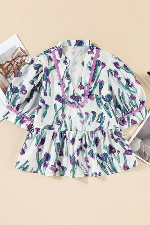 Botanic Beauty Floral Ricrac Trim Peplum Top