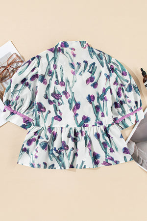 Botanic Beauty Floral Ricrac Trim Peplum Top