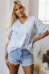 Always Fierce Mixed Leopard Print V-Neck Short Sleeve Blouse