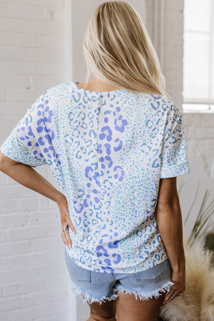 Always Fierce Mixed Leopard Print V-Neck Short Sleeve Blouse