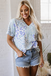 Always Fierce Mixed Leopard Print V-Neck Short Sleeve Blouse