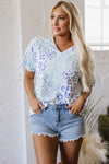 Always Fierce Mixed Leopard Print V-Neck Short Sleeve Blouse