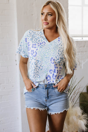 Always Fierce Mixed Leopard Print V-Neck Short Sleeve Blouse