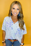 Always Fierce Mixed Leopard Print V-Neck Short Sleeve Blouse