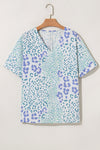 Always Fierce Mixed Leopard Print V-Neck Short Sleeve Blouse