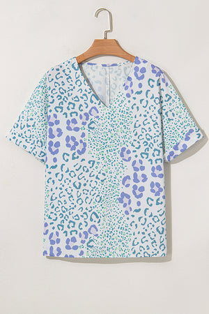 Always Fierce Mixed Leopard Print V-Neck Short Sleeve Blouse