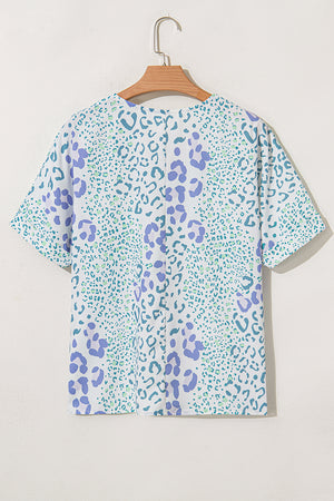 Always Fierce Mixed Leopard Print V-Neck Short Sleeve Blouse