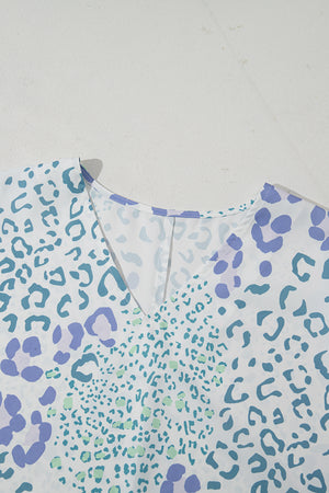 Always Fierce Mixed Leopard Print V-Neck Short Sleeve Blouse