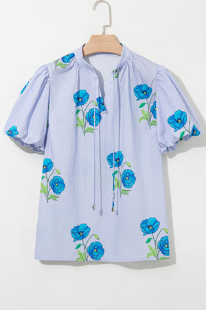Blue Skies Bloom Floral Print Top