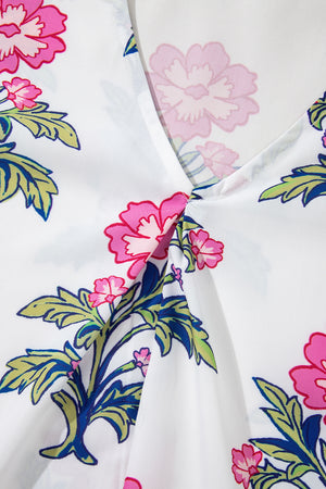 Knotted Blooms Floral Puff Sleeve Top