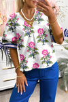 Knotted Blooms Floral Puff Sleeve Top