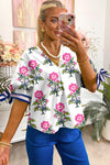 Knotted Blooms Floral Puff Sleeve Top
