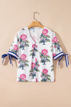 Knotted Blooms Floral Puff Sleeve Top