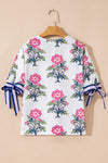 Knotted Blooms Floral Puff Sleeve Top