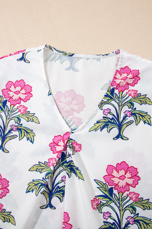 Knotted Blooms Floral Puff Sleeve Top