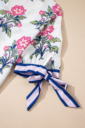 Knotted Blooms Floral Puff Sleeve Top