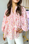 Blush & Bloom Floral Print Smocked Neck Top