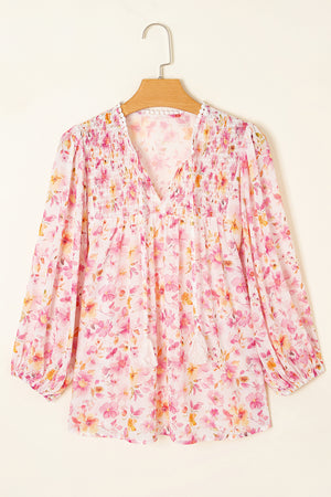 Blush & Bloom Floral Print Smocked Neck Top