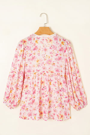 Blush & Bloom Floral Print Smocked Neck Top