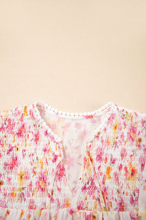 Blush & Bloom Floral Print Smocked Neck Top