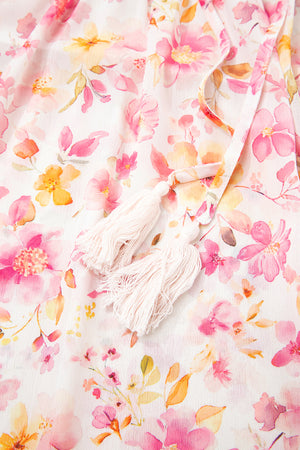 Blush & Bloom Floral Print Smocked Neck Top