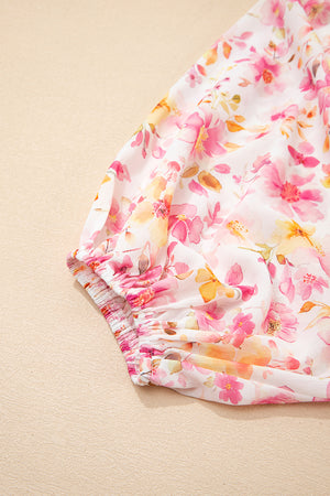 Blush & Bloom Floral Print Smocked Neck Top