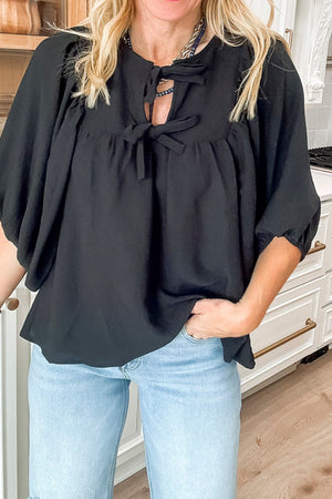 Everly Bow Tie Neck 3/4 Sleeve Top