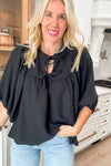 Everly Bow Tie Neck 3/4 Sleeve Top
