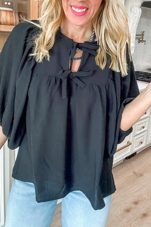 Everly Bow Tie Neck 3/4 Sleeve Top