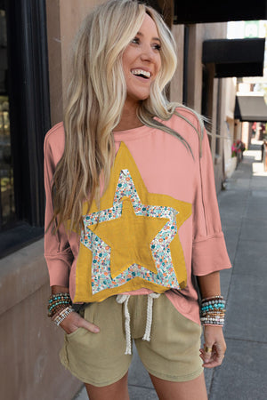 Stitched In Stars Rose Tan Starbust Mineral Wash Top