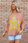 Stitched In Stars Rose Tan Starbust Mineral Wash Top