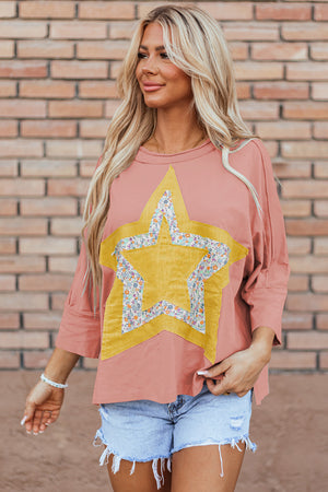 Stitched In Stars Rose Tan Starbust Mineral Wash Top